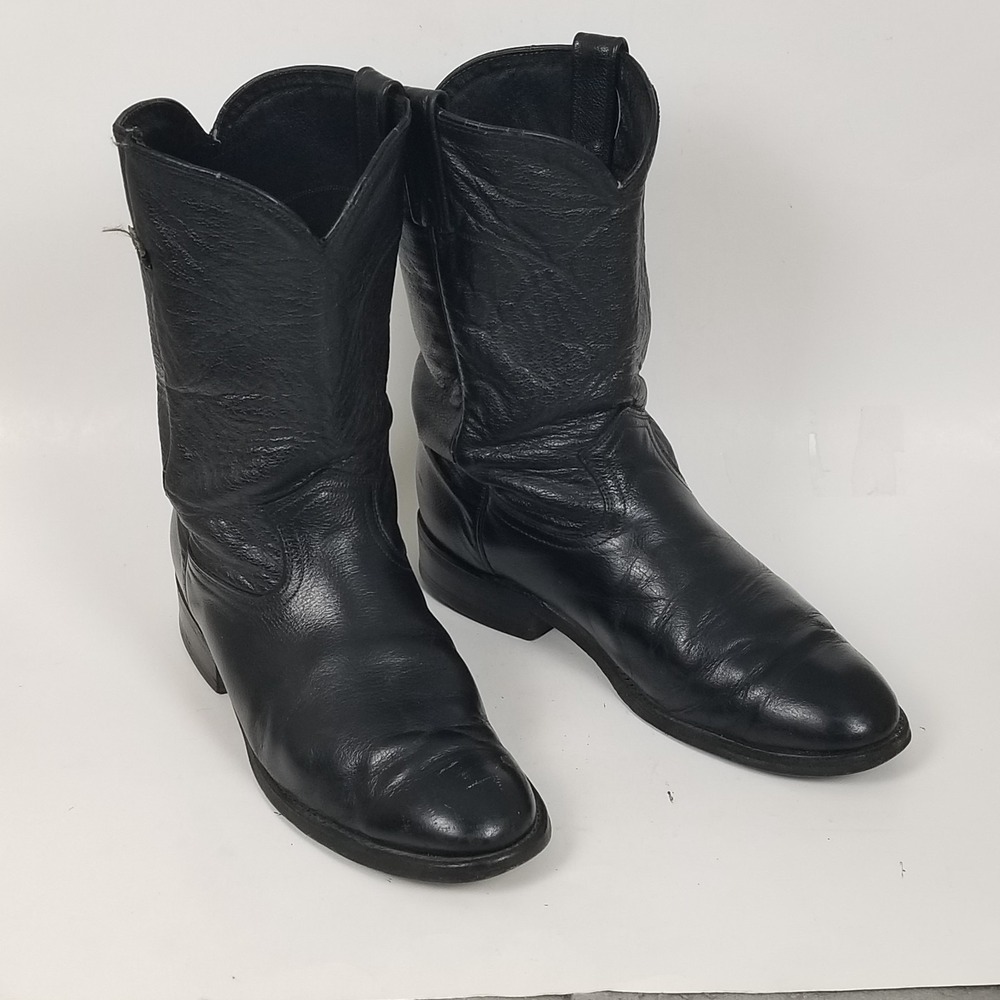 Dan Post Boots Men's 9 D Western Roper Black Leather flaw